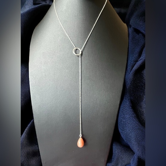 Jewelry - Peach Moonstone Sterling Silver Lariat Necklace